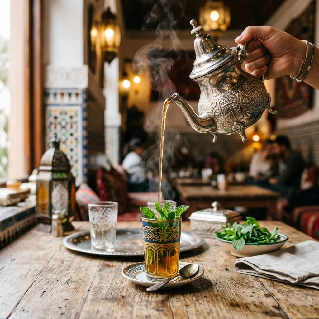Marokkanischer Tee mit frischer Minze im Café Nador