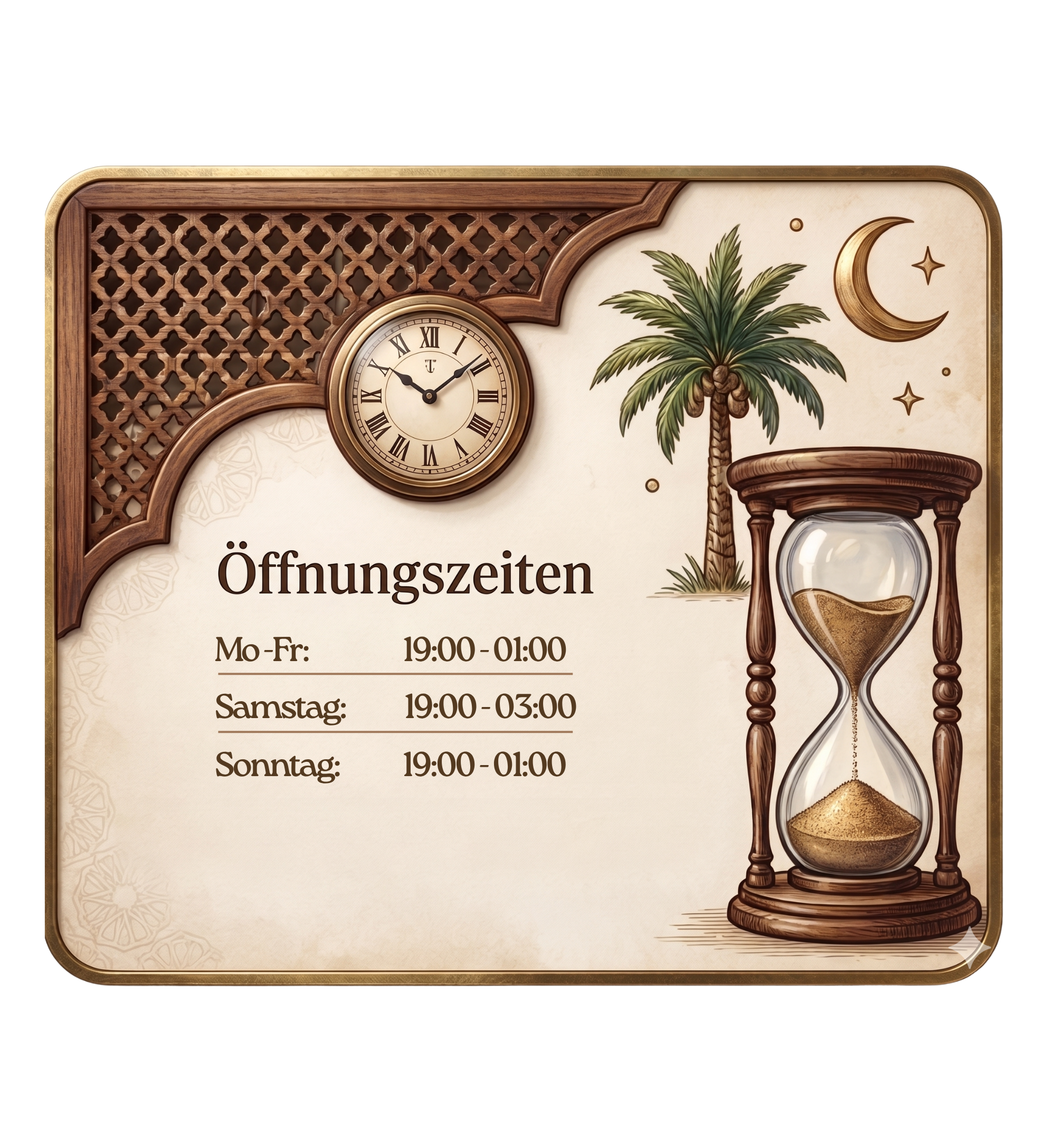 Öffnungszeiten: Mo-Fr 19:00-01:00, Samstag 19:00-03:00, Sonntag 19:00-01:00